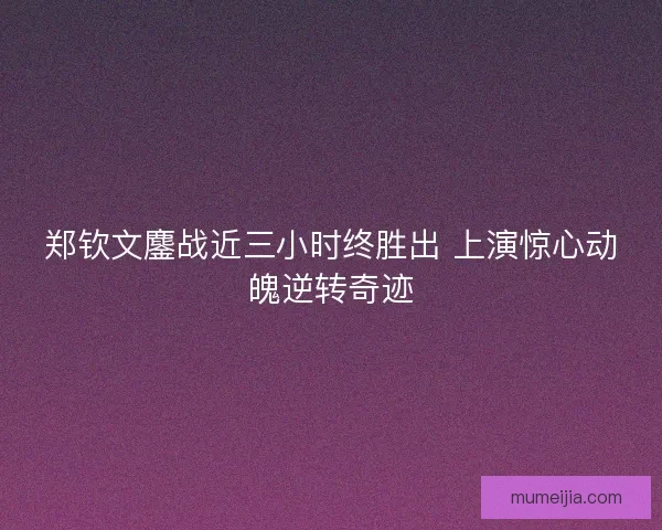 郑钦文鏖战近三小时终胜出 上演惊心动魄逆转奇迹