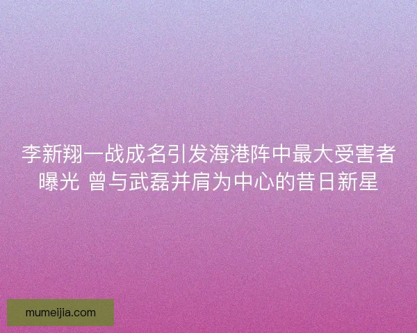 李新翔一战成名引发海港阵中最大受害者曝光 曾与武磊并肩为中心的昔日新星