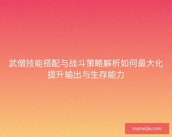 武僧技能搭配与战斗策略解析如何最大化提升输出与生存能力